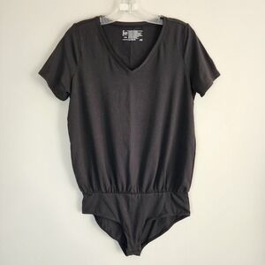 Felina Bodysuit Womens Small Black Relaxed Fit V Neck Short Sleeve Stretch Tee